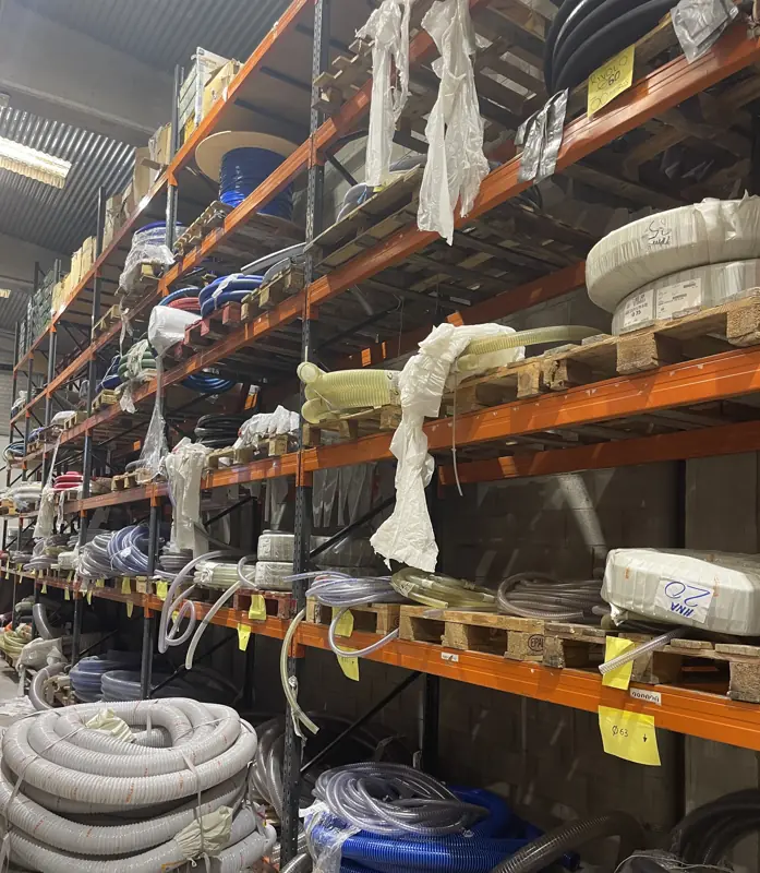 Spiral PVC hoses on pallets